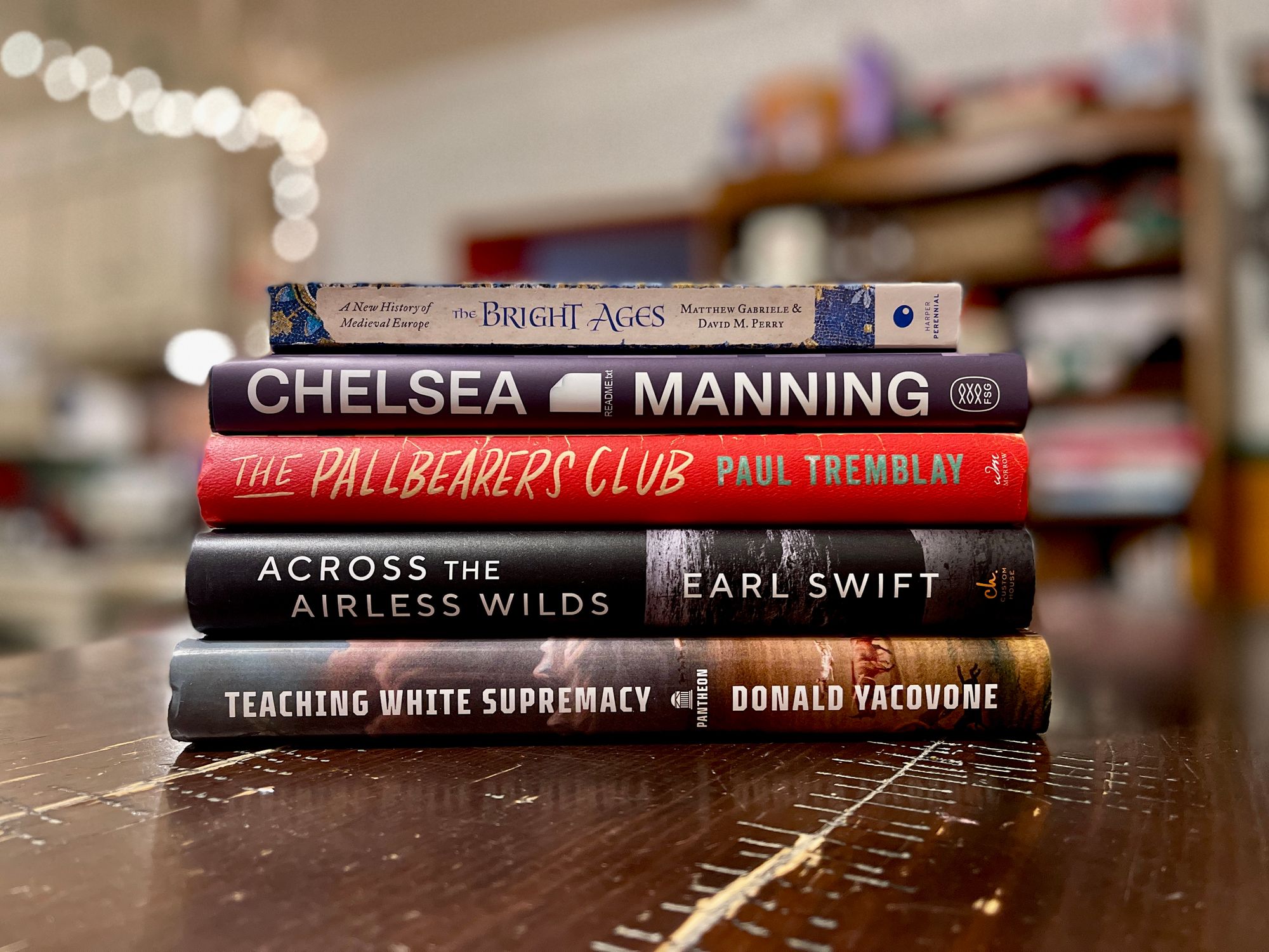 A stack of books on a table